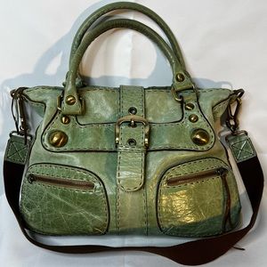 ꧁ Green Carla Mancini Leather Shoulder Bag ꧂